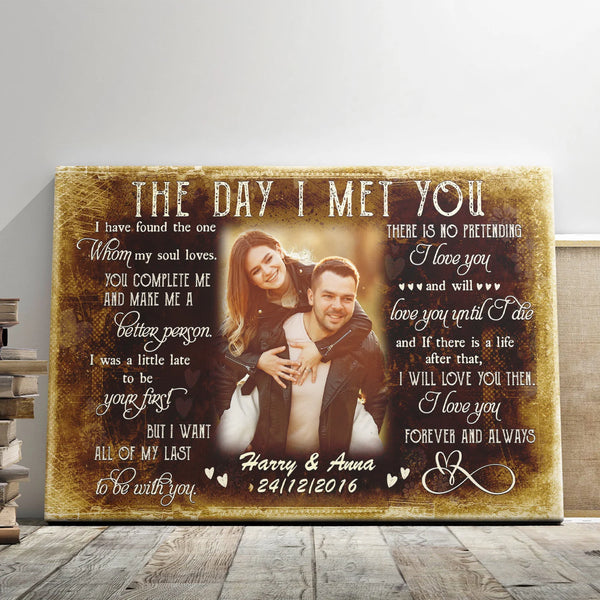 Couple Personalized Canvas Prints - Custom Photo & Text - 5 Sizes - Love Gifts, Anniversary Gift, Couple Gifts For Her, The Day I Met You - Dem Canvas