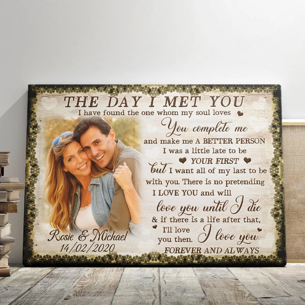 Couple Personalized Canvas Prints - Custom Photo & Text - 5 Sizes - Anniversary Gift, Couple Gift, Love Gift, The Day I Met You - Dem Canvas