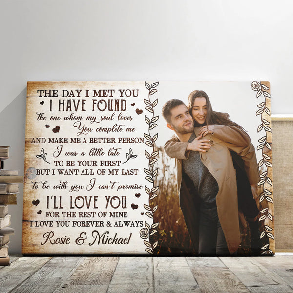 Couple Personalized Canvas Prints - Custom Photo & Text - 5 Sizes - Anniversary Gift For Her, Best Love Gift For Wife, The Day I Met You - Dem Canvas