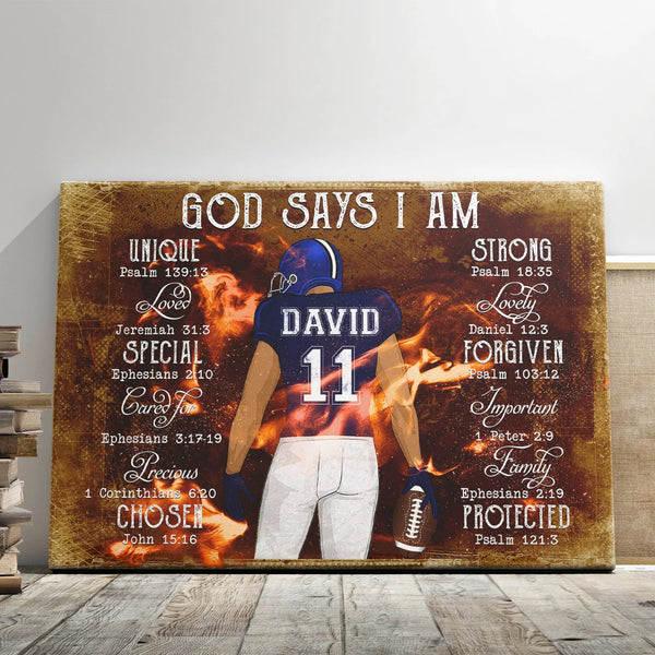 Sport Personalized Canvas - Custom Photo & Text - 5 Sizes - Football Gifts For Men, Gifts For Boys, God Says I Am Football - Dem Canvas