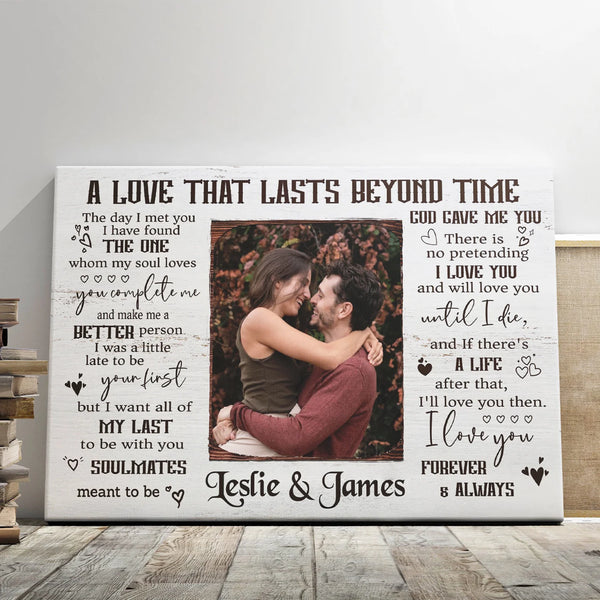 Couple Personalized Canvas - Custom Photo & Text - 5 Sizes - Gift For Husband And Wife, A Love That Lasts Beyond Time - Dem Canvas
