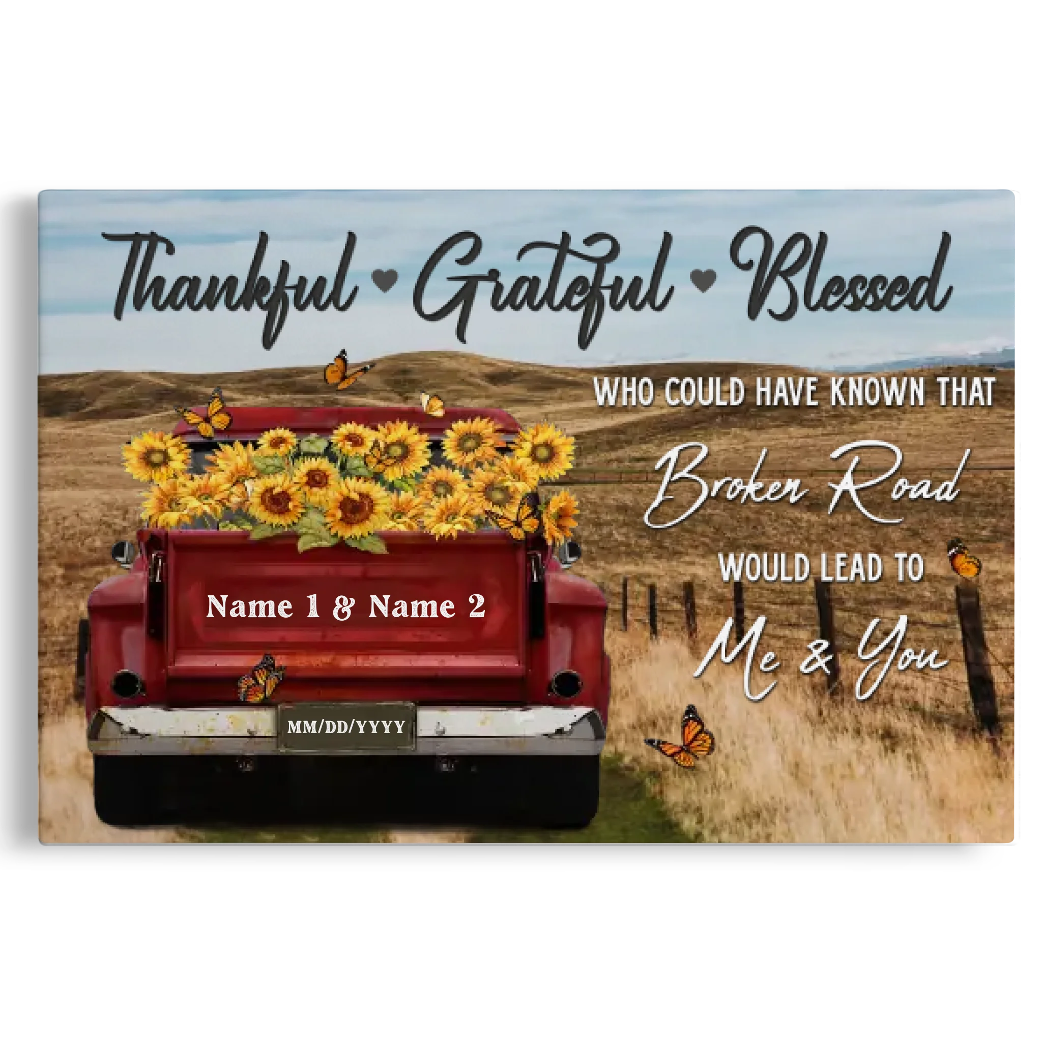 Customized Couple Gifts - Personalized Canvas Prints - Rustic Farmhouse Red Truck, Customized Anniversary Couples Gifts, Thankful, Grateful, Blessed 商品缩略图