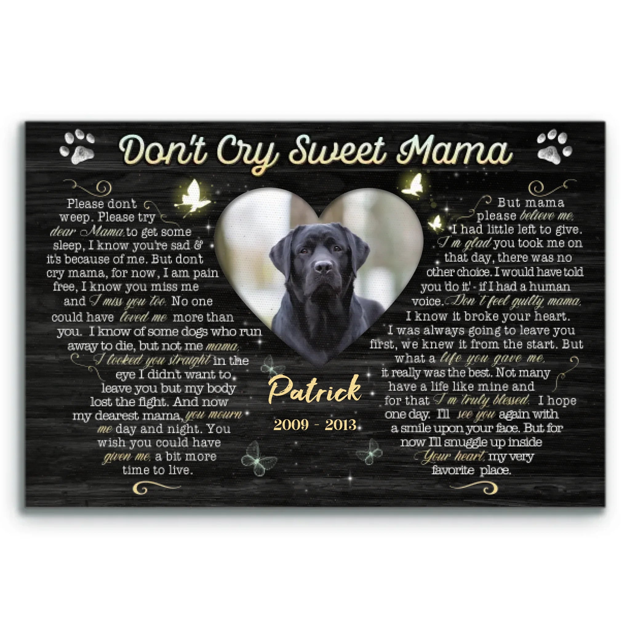 Personalized Canvas Prints, Custom Photo, Sympathy Gifts, Dog Gifts, Memorial Gifts, Don't Cry Sweet Mama Dem Canvas 商品缩略图